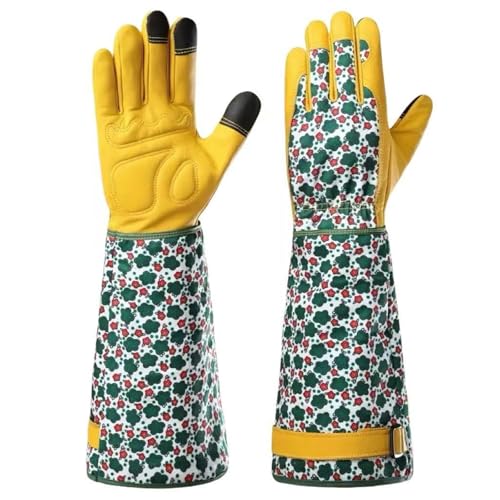 LPATEBCVU Lange Gartenhandschuhe Durchstichfeste Handschuhe aus Rindsleder for den Gartenbau, Sicherheitshandschuhe for das Beschneiden von Rosenkakteen, Kastanienschälen, Arbeitsschutzhandschuhe(L) von LPATEBCVU