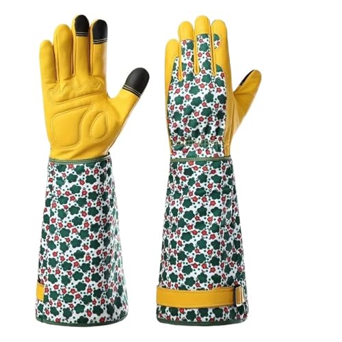 LPATEBCVU Lange Gartenhandschuhe Durchstichfeste Handschuhe aus Rindsleder for den Gartenbau, Sicherheitshandschuhe for das Beschneiden von Rosenkakteen, Kastanienschälen, Arbeitsschutzhandschuhe(M) von LPATEBCVU