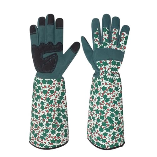 LPATEBCVU Lange Gartenhandschuhe Lange Gartenhandschuhe, dornensichere Handschuhe, Canvas for Beschneiden von Rosen mit Touchscreen, atmungsaktive Arbeitshandschuhe(Green,M) von LPATEBCVU