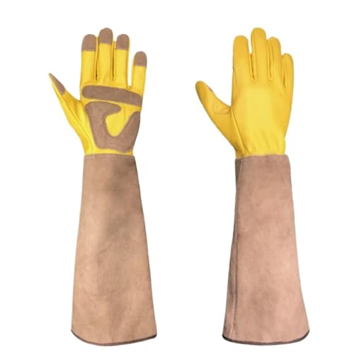 LPATEBCVU Lange Gartenhandschuhe Sicherheitshandschuhe for die Gartenarbeit, lange, verschleißfeste, verdickte Arbeitshandschuhe, Anti-Stich-Arbeitsschutzhandschuhe aus Rindsleder, Bienenzucht(L) von LPATEBCVU