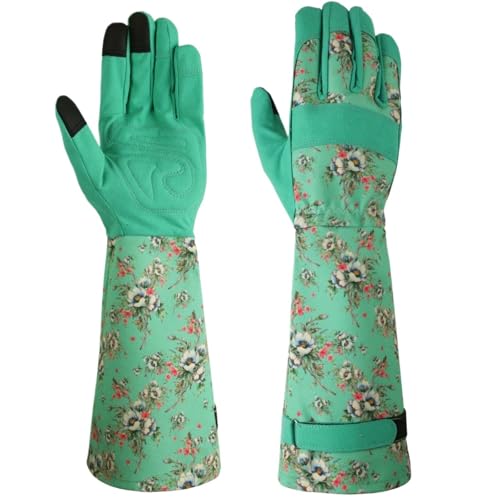 Lange Gartenhandschuhe Gartenhandschuhe Bildschirm berührbar dornensicher Langarm Garten Rose Manschette Arbeit langlebig for Hof im Freien(Cyan) von LPATEBCVU