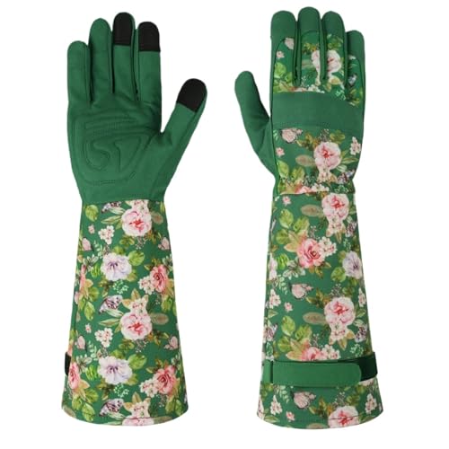 Lange Gartenhandschuhe Gartenhandschuhe Bildschirm berührbar dornensicher Langarm Garten Rose Manschette Arbeit langlebig for Hof im Freien(Dark Green) von LPATEBCVU