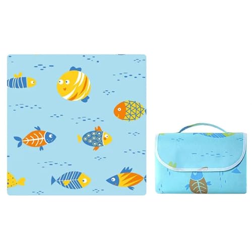 Picnic Blanket wasserdichte tragbare Camping Picknick Stranddecke Plaid Wandern Reise Faltbare Isomatte(Blue Fish,150X80cm) von LPATEBCVU