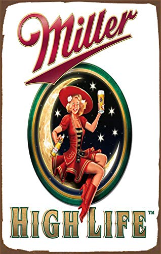LPDCJF Miller High Life Bierhexe sitzend auf Halbmond Vintage-Stil Metall-Werbe-Wandschild Kunst Wanddekoration Metallschild Poster 20,3 x 30,5 cm LPDCJF Miller High Life Bierhexe sitzend auf Halbmond Vintage-Stil Metall-Werbe-Wandschild Kunst Wanddekoration Metallschild Poster 20,3 x 30,5 cm von LPDCJF