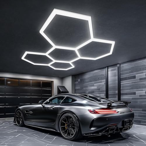 Dimmbar Hexagon LED Garage Light, 3000K-6500K hexagon led, 25 Pack LED Hexagon Beleuchtung, für Garage, Basement, Warehouse, Auto Beauty Shop, Car Detailing Shop etc von LPDISPLAY