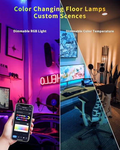 Led Stehlampe Arbeitet mit Alexa, LPDISPLAY Stehlampe Led Mit Fernbedienung, Sprach- & App-Steuerung, Musik-Sync, 16 Millionen Farbwechsel, Stimmungsbeleuchtung Smart RGB Stehlampe Wohnzimmer von LPDISPLAY