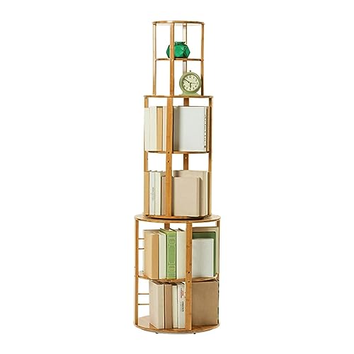 LPEIJIE 6-stufiges rundes Bücherregal, höhenverstellbar, 360° drehbar, Bücherregal aus Bambus, Bücherregale für Kinder und Erwachsene, Bodenregal, Bücherregal von LPEIJIE