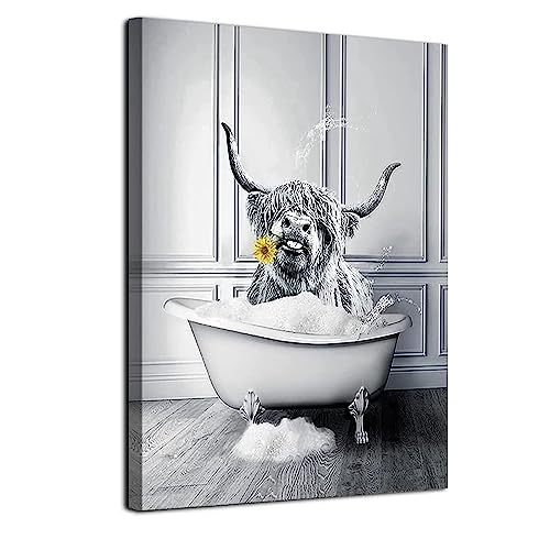 LPFNSF Badezimmer Bilder Bad Tier in der Badewanne Bild Lustige Wandkunst Drucke Leinwand Poster Dekoration des Badezimmers Ohne Rahmen. (Badewanne Kuh, 60x90cm) von LPFNSF