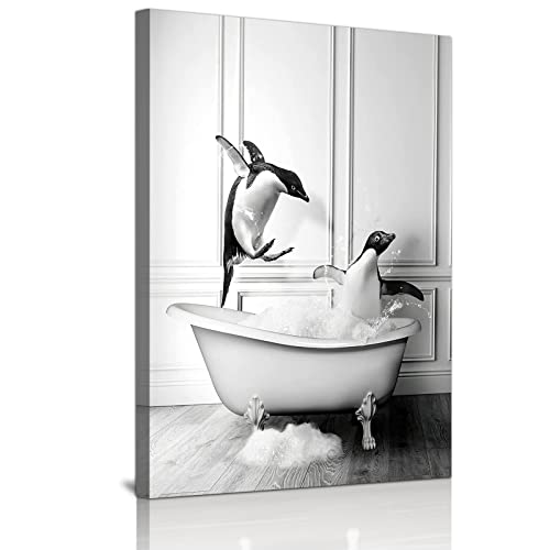 LPFNSF Badezimmer Schwarz und Weiß Leinwand Malerei, Tier Kunst Poster Wandbild, Badewanne Tier Druck Leinwand Malerei Poster Poster, Rahmenlos (Stil 3,30x40cm) von LPFNSF