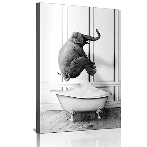 LPFNSF Badezimmer Tier Toilette Kuh Elefant Kunst Poster, Iustig Schwarz und weiß Tier Bad Leinwand Gemälde, Ungerahmt (Stil 3,40x60cm) von LPFNSF