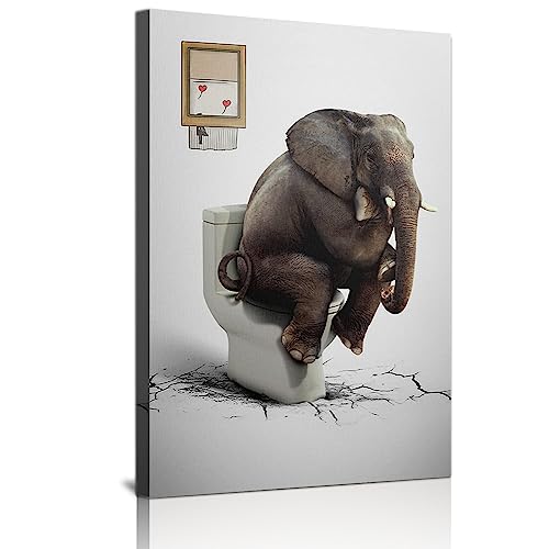 Badezimmer Tier Toilette Kuh Elefant Kunst Poster, Iustig Schwarz und weiß Tier Bad Leinwand Gemälde, Ungerahmt (Stil 6,60x90cm) von LPFNSF