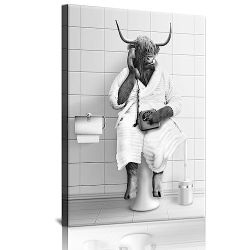 LPFNSF Badezimmer Tier Toilette Kuh Elefant Kunst Poster, Iustig Schwarz und weiß Tier Bad Leinwand Gemälde, Ungerahmt (Stil 7,60x90cm) von LPFNSF