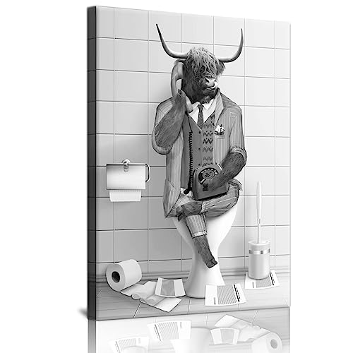 LPFNSF Badezimmer Tier Toilette Kuh Elefant Kunst Poster, Iustig Schwarz und weiß Tier Bad Leinwand Gemälde, Ungerahmt (Stil 8,30x40cm) von LPFNSF