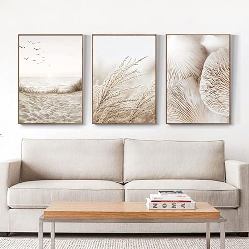 LPFNSF Beige Deluxe Poster Set mit modernen Blumendekorationen für natürliche Strand Dekor Schlafzimmer, Wohnzimmer, Korridore und andere Hintergrundwände, Rahmenlos (20 x 30 cm*3) von LPFNSF