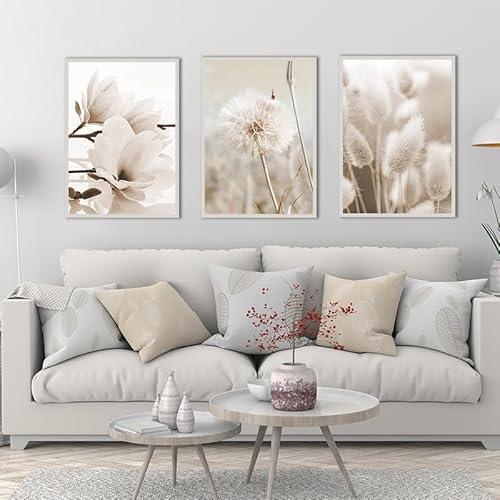 LPFNSF Beige Wohndekoration Plakat, Moderne Schilfpflanze Dekoration Landschaftsmalerei, Schlafzimmer, Wohnzimmer, Büro Hintergrund Wanddekoration Plakat, Rahmenlos (Stil 13,50x70cm*3) von LPFNSF