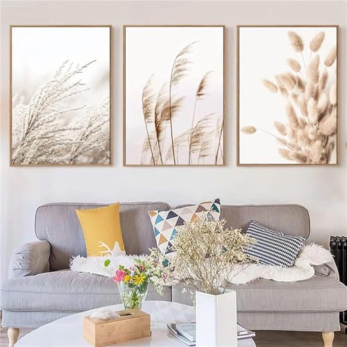 LPFNSF Beige Wohndekoration Plakat, Moderne Schilfpflanze Dekoration Landschaftsmalerei, Schlafzimmer, Wohnzimmer, Büro Hintergrund Wanddekoration Plakat, Rahmenlos (Stil 5,40x60cm*3) von LPFNSF