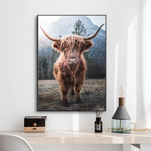 LPFNSF Hochlandrinder Bilder,Highland Cow Leinwand Malerei, Hochlandrinder GrünlandWanddeko Tiere Bilder Deko Wohnzimmer Schlafzimmer, kein Rahmen. (30x40cm,B) von LPFNSF