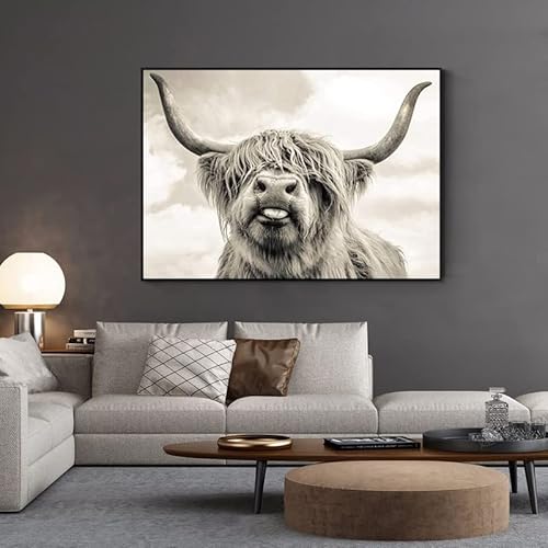 LPFNSF Hochlandrinder Bilder,Highland Cow Leinwand Malerei, Hochlandrinder GrünlandWanddeko Tiere Bilder Deko Wohnzimmer Schlafzimmer, kein Rahmen. (60x90cm,A) von LPFNSF