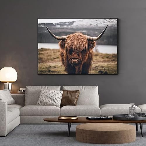 LPFNSF Hochlandrinder Bilder,Highland Cow Leinwand Malerei, Hochlandrinder GrünlandWanddeko Tiere Bilder Deko Wohnzimmer Schlafzimmer, kein Rahmen. (80x120cm,C) von LPFNSF