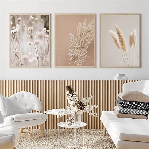 LPFNSF Moderne Blumen Leinwand Malerei 3 Stück Set Plant Wandbilder Boho Beige Natur Pampasgras Bilder, kein Rahmen. (30x40cm*3) von LPFNSF