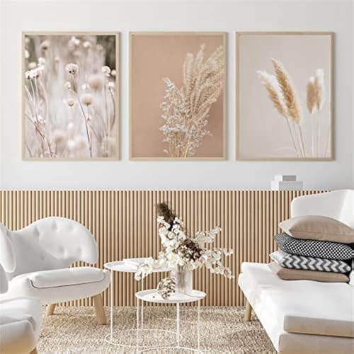 LPFNSF Moderne Blumen Leinwand Malerei 3 Stück Set Plant Wandbilder Boho Beige Natur Pampasgras Bilder, kein Rahmen. (40x60cm*3) von LPFNSF