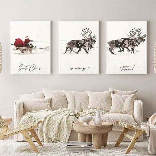 Moderne Schneelandschaft Kunstdekoration Malerei, Weihnachtshirsch Winter Wohnzimmer Schlafzimmer Kunst Dekoration Plakat Set, Rahmenlos (Stil 3,50x70cm*3) von LPFNSF