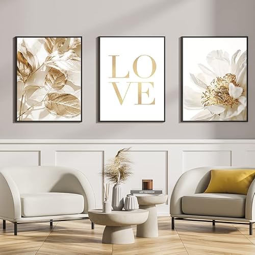 LPFNSF Modernes Premium-Poster-Set für Schlafzimmer, Wohnzimmer, Flur, Esszimmer Hintergrund Dekoration, Blattgold Beige floral Wand Drucken Poster, Ungerahmt. (Stil 2,60x90cm*3) von LPFNSF