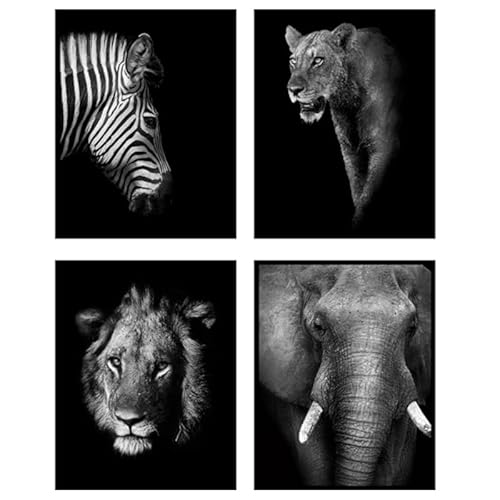 LPFNSF Schwarze Und Weiße Afrikanische Wildtierkunst Bilder, Tiger, Löwe, Elefant Zuhause Schlafzimmer Wohnzimmer Plakat, Rahmenlos (Stil 2,40x60cm*4) von LPFNSF