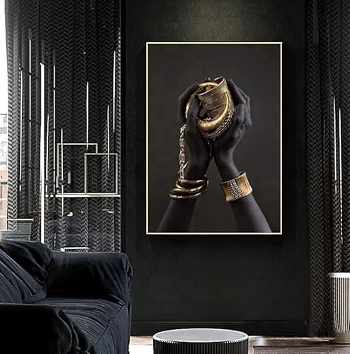 Moderne Leinwand Bild Gold Schwarze Lippen Leinwandbild, Weibliches Wohnzimmer, Schlafzimmer, Home Decoration Poster, Gerahmtes Poster (Stil 3, 40X60CM) von LPFNSF