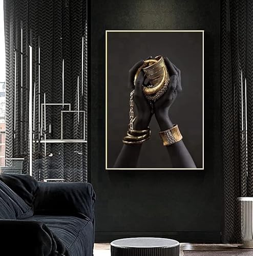 Moderne Leinwand Bild Gold Schwarze Lippen Leinwandbild, Weibliches Wohnzimmer, Schlafzimmer, Home Decoration Poster, Gerahmtes Poster (Stil 3, 50X70CM) von LPFNSF