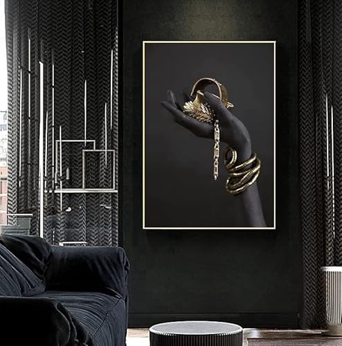 Moderne Leinwand Bild Gold Schwarze Lippen Leinwandbild, Weibliches Wohnzimmer, Schlafzimmer, Home Decoration Poster, Gerahmtes Poster (Stil 4, 50X70CM) von LPFNSF