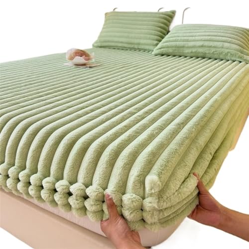 Fleece PlüSch Spannbettlaken King Queen Bettbezug Samt Matratzenbezug Weiches Studentenwohnheim Bettlaken Winter Warm Verdicktes Spannbettlaken Matratzenschoner PlüSch-Spannbettlaken(Green,200x220cm-3 von LPHFDCS