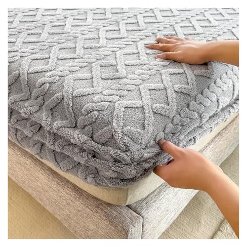 LPHFDCS Fleece PlüSch Spannbettlaken Jacquard Bettbezug 3D geprägt Samt Matratzenbezug Bettlaken Winter warm Spannbettlaken Matratzenschoner verdickt PlüSch-Spannbettlaken(Gray,160x200x30cm) von LPHFDCS