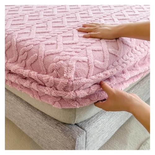 LPHFDCS Fleece PlüSch Spannbettlaken Jacquard Bettbezug 3D geprägt Samt Matratzenbezug Bettlaken Winter warm Spannbettlaken Matratzenschoner verdickt PlüSch-Spannbettlaken(Pink,160x200x30cm) von LPHFDCS