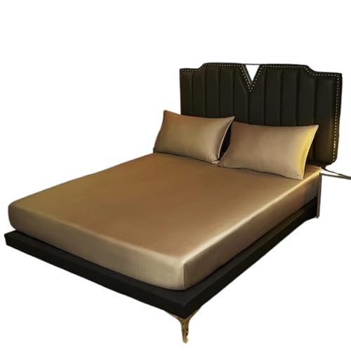 LPHFDCS Silk Bed Sheets Natural Mulberry Silk Bed Fitted Sheet Deep 25CM Real Silk Mattress Cover Size Bedding Sheets Ice Silk Sheetets (Khaki, 200 x 220 x 25 cm) von LPHFDCS