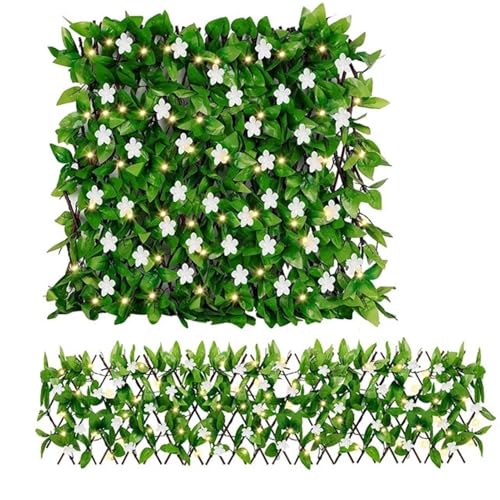 Pvc Screen Fence Erweiterbarer Zaun mit Solar-Lichterkette, Girlande, Rasenlicht, künstliche Hecken, Sichtschutzzaun for die Dekoration von Garten und Balkon im Freien Sichtschutz Balkon(1pcs) von LPHFDCS