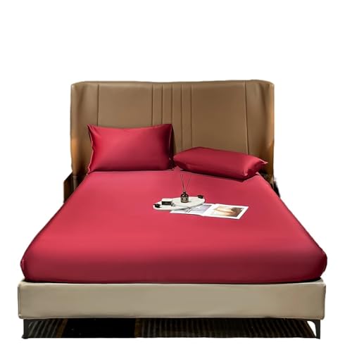 Silk Bed Sheets Natural Mulberry Silk Bed Fitted Sheet Deep 25CM Real Silk Mattress Cover Size Bedding Sheets Ice Silk Sheets(Weinrot, 160 x 200 x 25 cm) von LPHFDCS
