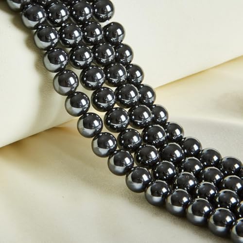 Natürliche runde Edelsteinperlen, 45 Stück 8 mm natürliche Opalperlen, Edelsteinperlen, runde lose Perlen zur Schmuckherstellung(Black Hematite,8mm) von LPLPL