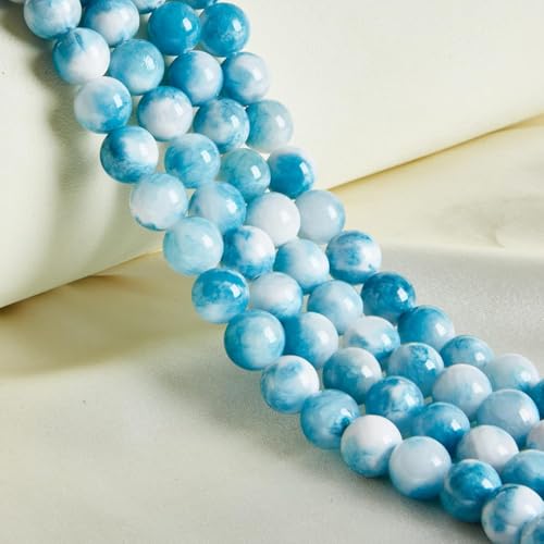 Natürliche runde Edelsteinperlen, 45 Stück 8 mm natürliche Opalperlen, Edelsteinperlen, runde lose Perlen zur Schmuckherstellung(Blue White Jade,10mm) von LPLPL