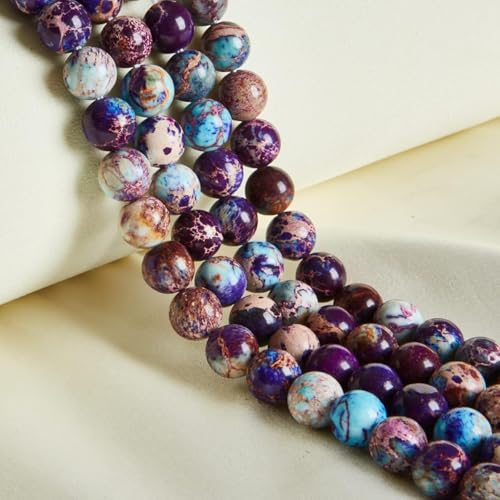Natürliche runde Edelsteinperlen, 45 Stück 8 mm natürliche Opalperlen, Edelsteinperlen, runde lose Perlen zur Schmuckherstellung(Colorful Imperial Jasper,8mm) von LPLPL