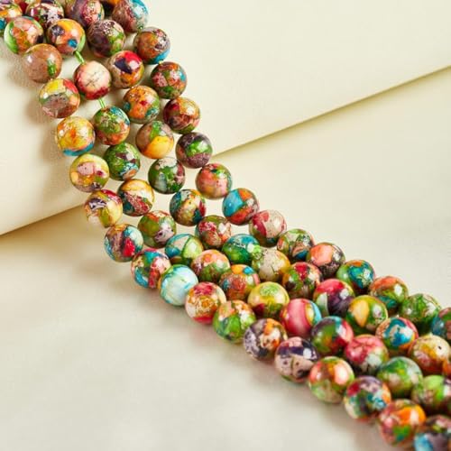 Natürliche runde Edelsteinperlen, 45 Stück 8 mm natürliche Opalperlen, Edelsteinperlen, runde lose Perlen zur Schmuckherstellung(Colorful Imperial Turquoise,6mm) von LPLPL