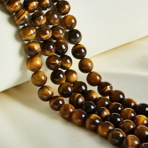 Natürliche runde Edelsteinperlen, 45 Stück 8 mm natürliche Opalperlen, Edelsteinperlen, runde lose Perlen zur Schmuckherstellung(Yellow Tiger Eye,10mm) von LPLPL