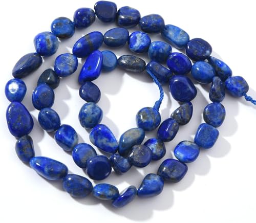 Natürliche runde Edelsteinperlen, Citrin-Kieselstein, Nugget, oval, freier Trommelstein, 6–8 mm, natürliche Edelstein-Loseperlen, ca. 39,4 cm, for die Herstellung von DIY-Schmuck(Blue Lapis Lazuli) von LPLPL