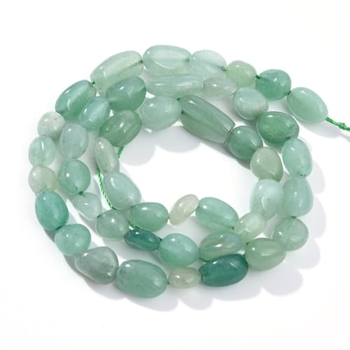 Natürliche runde Edelsteinperlen, Citrin-Kieselstein, Nugget, oval, freier Trommelstein, 6–8 mm, natürliche Edelstein-Loseperlen, ca. 39,4 cm, for die Herstellung von DIY-Schmuck(Green Aventurine) von LPLPL