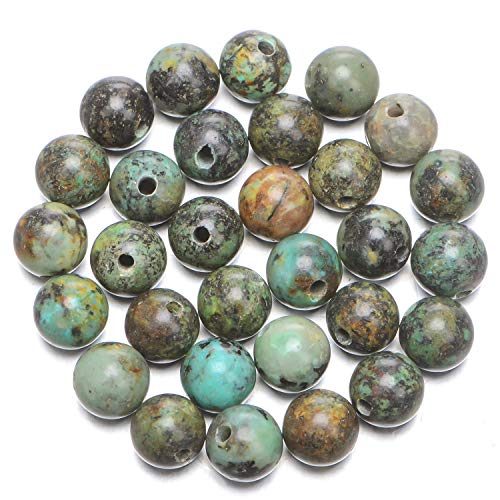 Natürliche runde Edelsteinperlen, natürlicher Edelstein, 10 mm, runde lose Perlen, großes Loch, 2 mm, Größe 30 Stück (Amethyst)(African Turquoise) von LPLPL