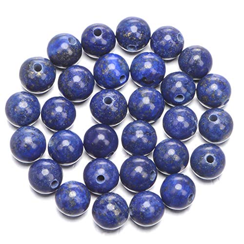 Natürliche runde Edelsteinperlen, natürlicher Edelstein, 10 mm, runde lose Perlen, großes Loch, 2 mm, Größe 30 Stück (Amethyst)(Lapis blue) von LPLPL