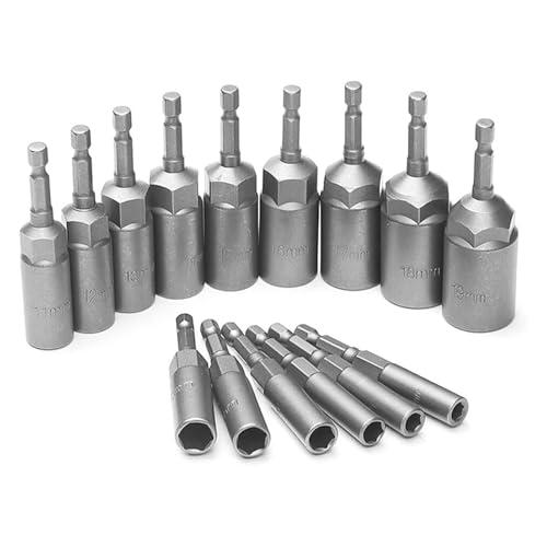 LPMPCZKZGF 5/10/15Pcs 80mm Länge vertiefen Power Nut Driver Drill Bit Set 5.5-19MM Impact Socket Adapter for Elektrowerkzeuge 6.35MM Sechskantschaft Hülsenfassung(15pcs(5.5-19mm)) von LPMPCZKZGF
