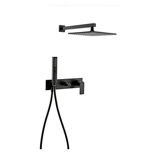 LPMPCZKZGF Messing Matte Schwarze Wandmontage 2function Doppelschalter Warmes und kaltes Wasser Verdeckte Regen Duschsystem Badezimmerarmatur Duscharmatur(Matter Black 10inch) von LPMPCZKZGF