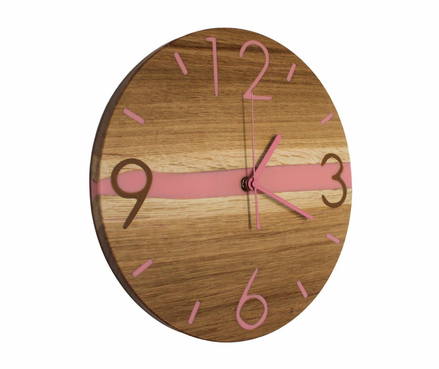 LPManufaktur Wanduhr Uhr Eiche Epoxidharz rosa Epoxy Holz pink massiv (modernes handgefertigtes Design aus Deutschland) von LPManufaktur