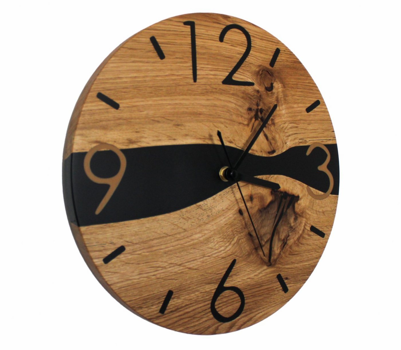 LPManufaktur Wanduhr Uhr Eiche Epoxidharz schwarz Epoxy Holz massiv (modernes handgefertigtes Design aus Deutschland) von LPManufaktur